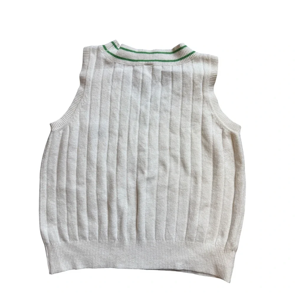 Victoria's Secret PINK Sweater Vest Cream Green Varsity Collegiate V-Neck XL NEW